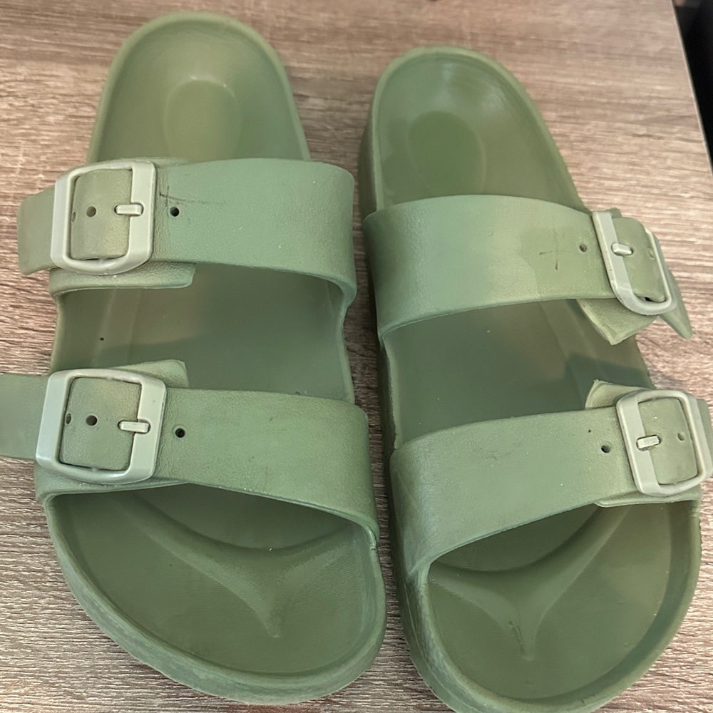 Women's Olive Green Buckle Sandals